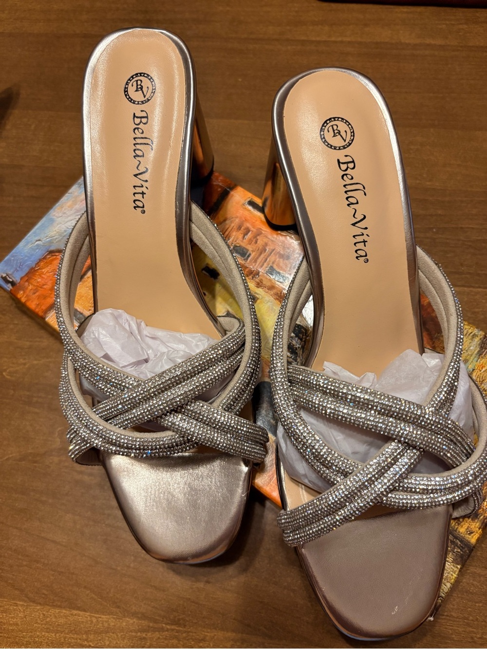 Bella Vita Metallic Gold Strappy Gem-Embellished Heels
